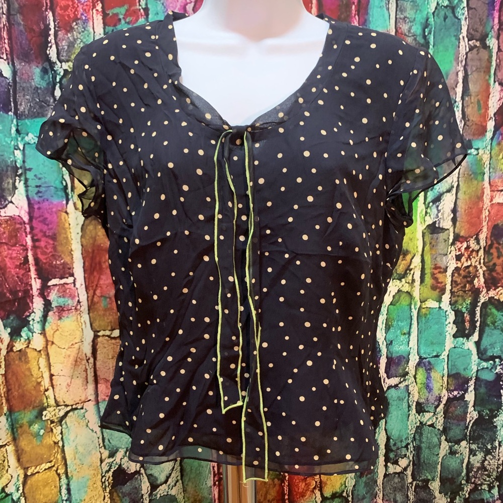 Coldwater creek medium sheer polkadot black blouse